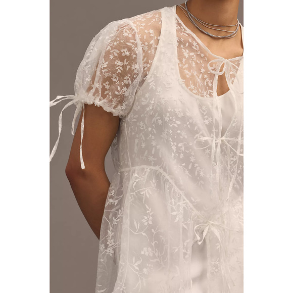 Anthropologie Sheer Short-Sleeve Organza Maxi Dress - New Medium - Picture 4 of 9